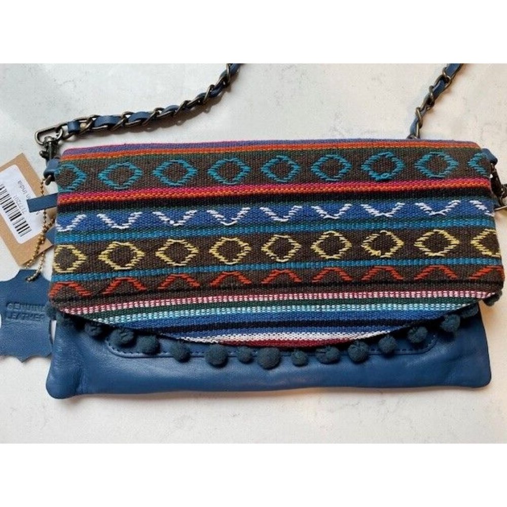 NEW Genuine Soft Leather Blue Vintage Crossbody Bag Embroidery Made in India